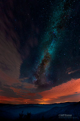 Remnants of the sunset illuminated these clouds at Clingman's Dome in the Smokies / Photo by Jeff Stamer